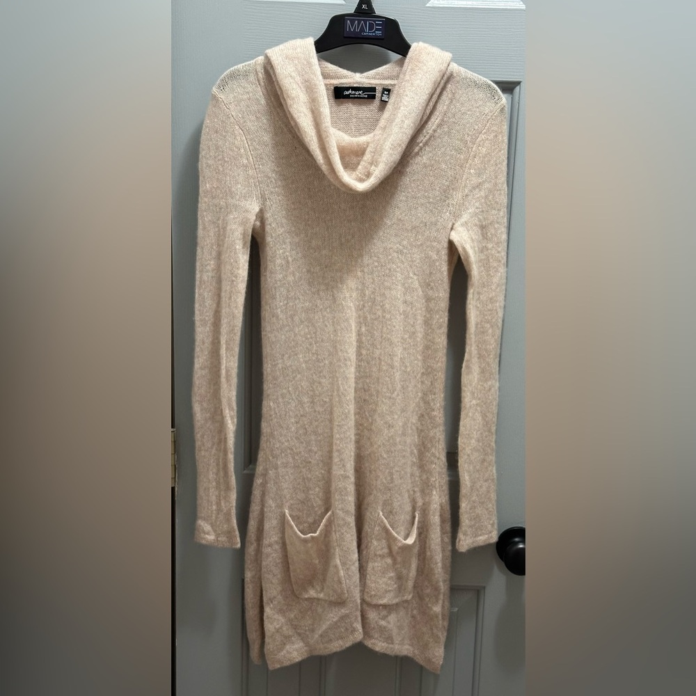 Saks Fifth Avenue Cashmere Hooded Sweater Dress Small Tan *FLAWED